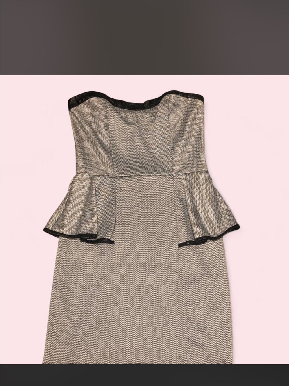 Forever 21 Strapless Peplum Sheath Dress in Light Gray with Black Trim